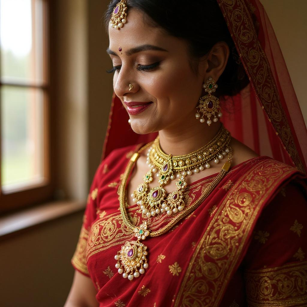Bridal Antique Gold Kundan Necklace Set with Ruby and Pearl Detailing
