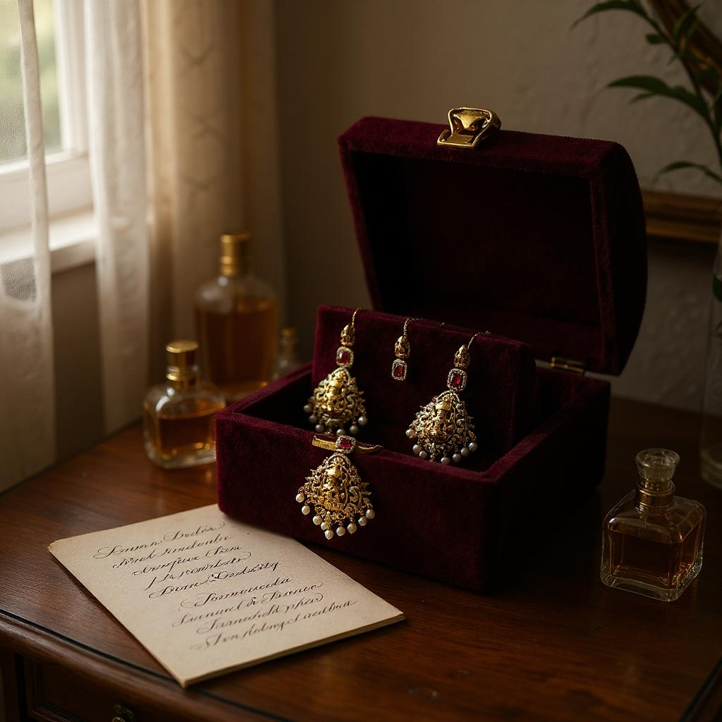 Antique Lakshmi Temple Necklace Set with Ruby Stones and Pearl Drops